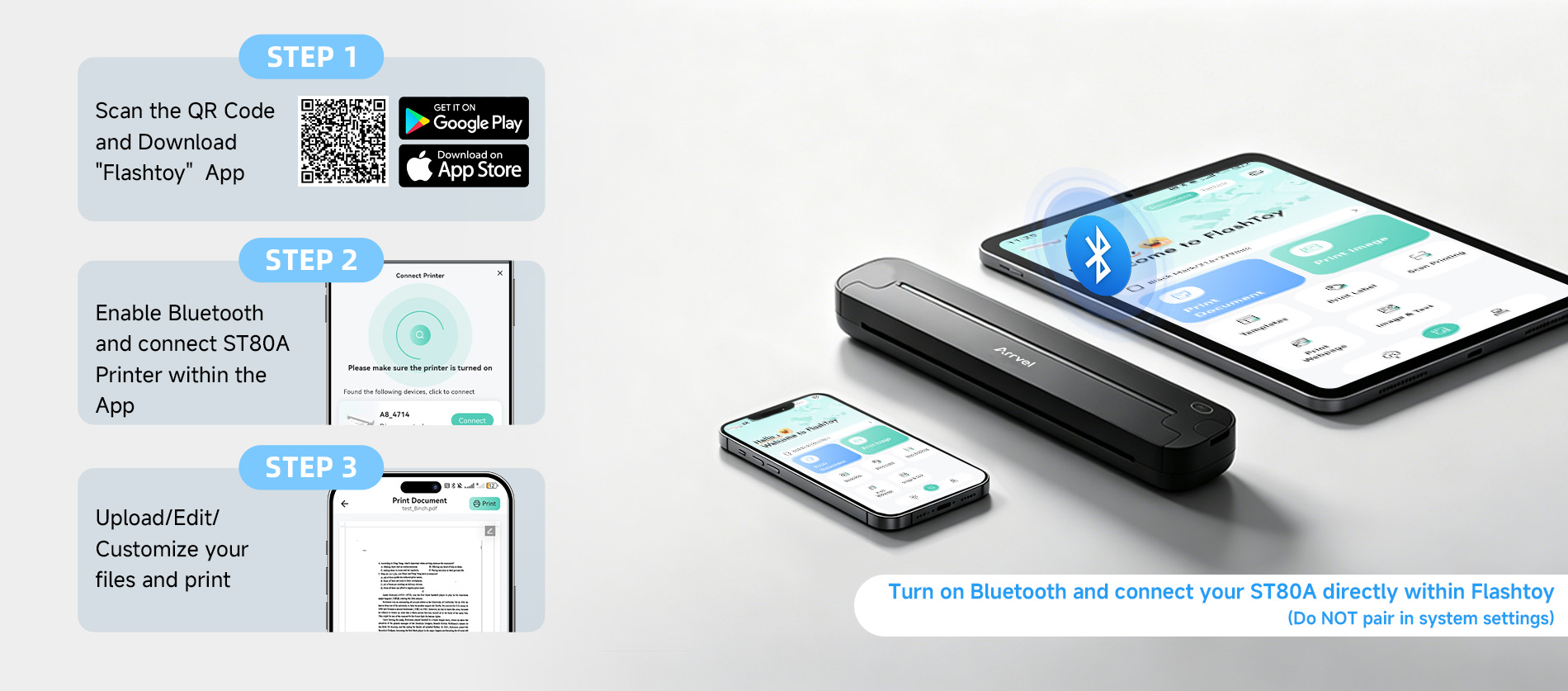 Bluetooth portable printer using FlashToy app