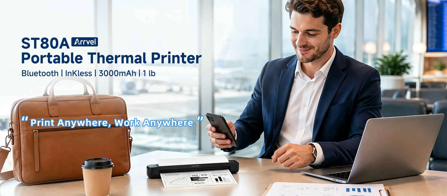 Portable A4 thermal printer with Bluetooth for travel and business
