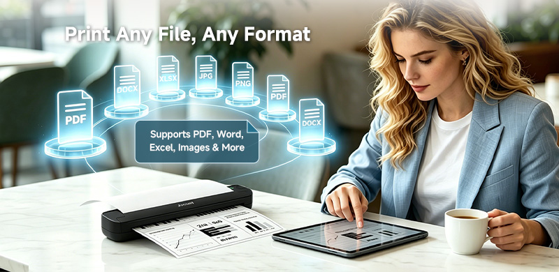 Portable thermal printer for PDF Word Excel JPG PNG printing
