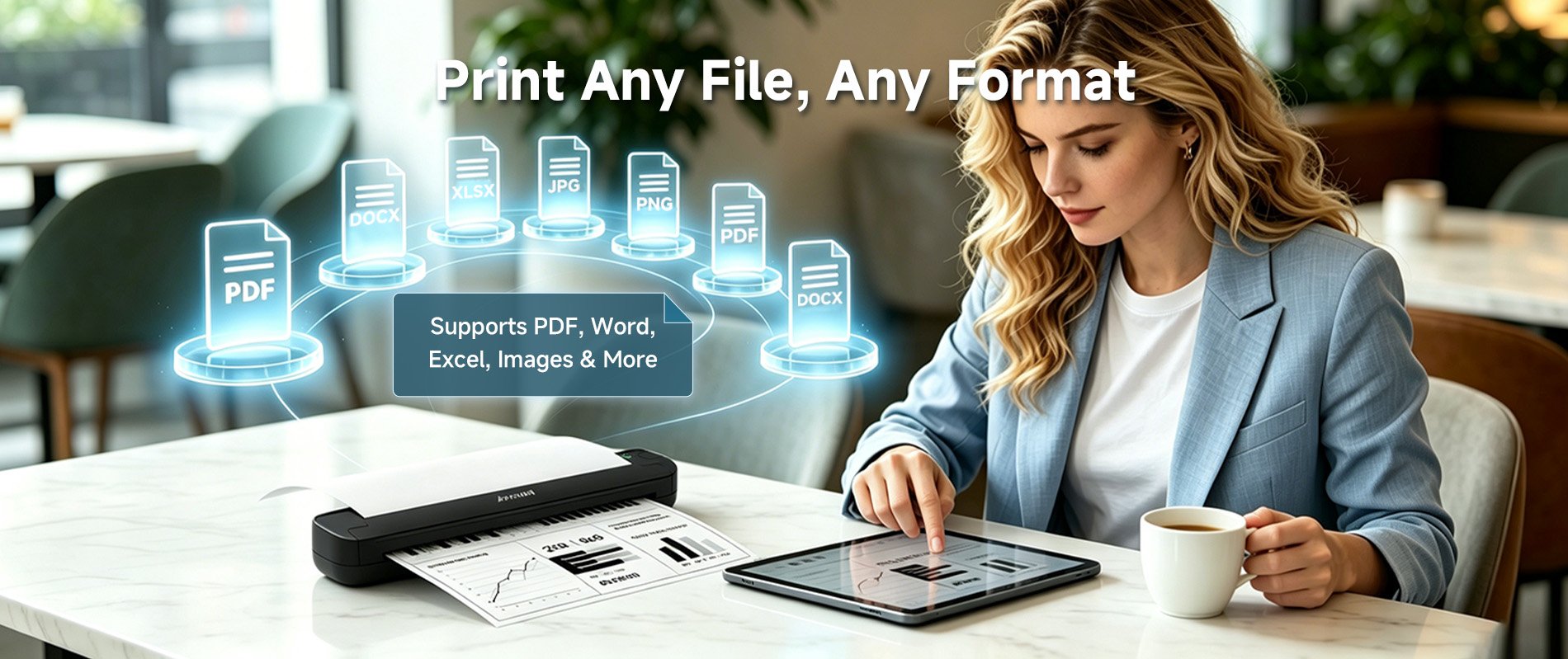 Portable printer supporting PDF Word Excel JPG PNG printing