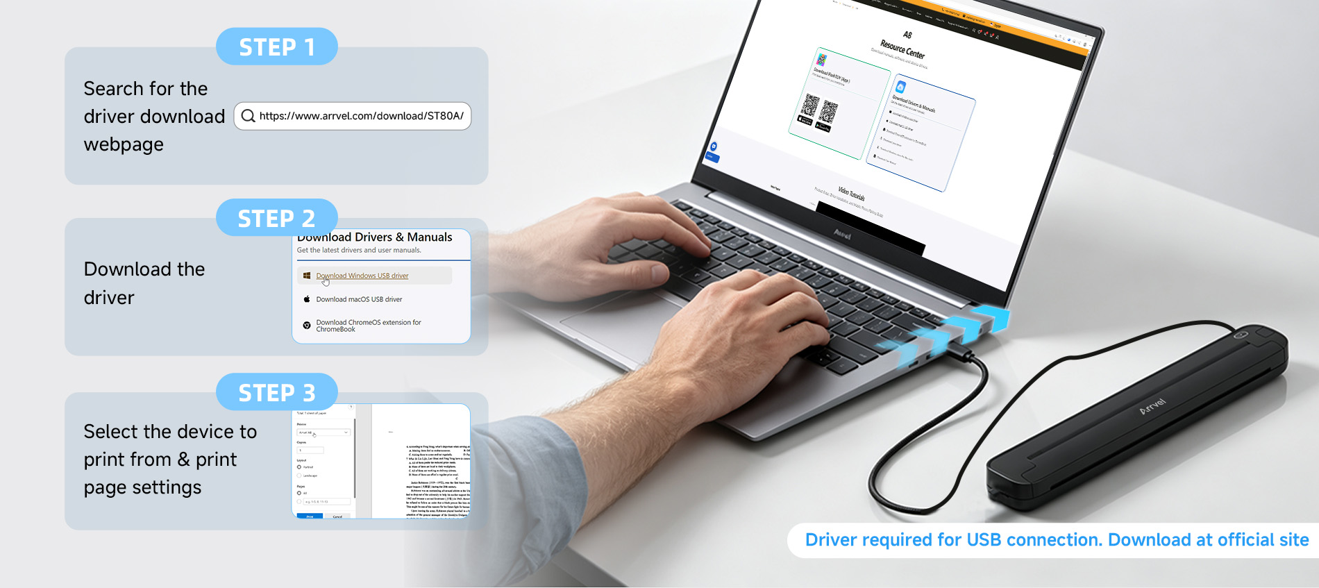 USB portable thermal printer driver installation